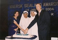 Sultan Ahmed bin Sulayem Executive Chairman of the Ports, Customs and Free Zone corporation, with Poonam Datta, Managing Director, Maersk Sealand, Mishal Kanoo Deputy Chairman, Kanoo Group and Jesper Kjaedgaard, regional CEO, Maersk 