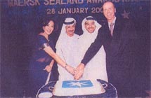Sultan Ahmed bin Sulayem Executive Chairman of the Ports, Customs and Free Zone corporation, with Poonam Datta, Managing Director, Maersk Sealand, Mishal Kanoo Deputy Chairman, Kanoo Group and Jesper Kjaedgaard, regional CEO, Maersk 