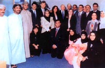 The staff from Maersk Sealand's office in Muscat with Mr A.P.Moller owner of Maersk and Poonam Datta